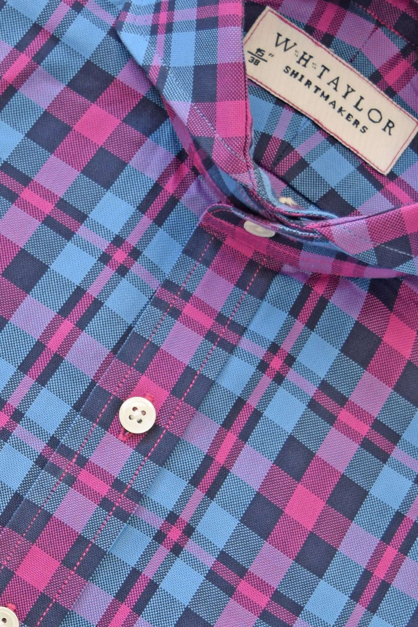 Blue & Cerise Plaid Check Twill Men's Bespoke Shirt