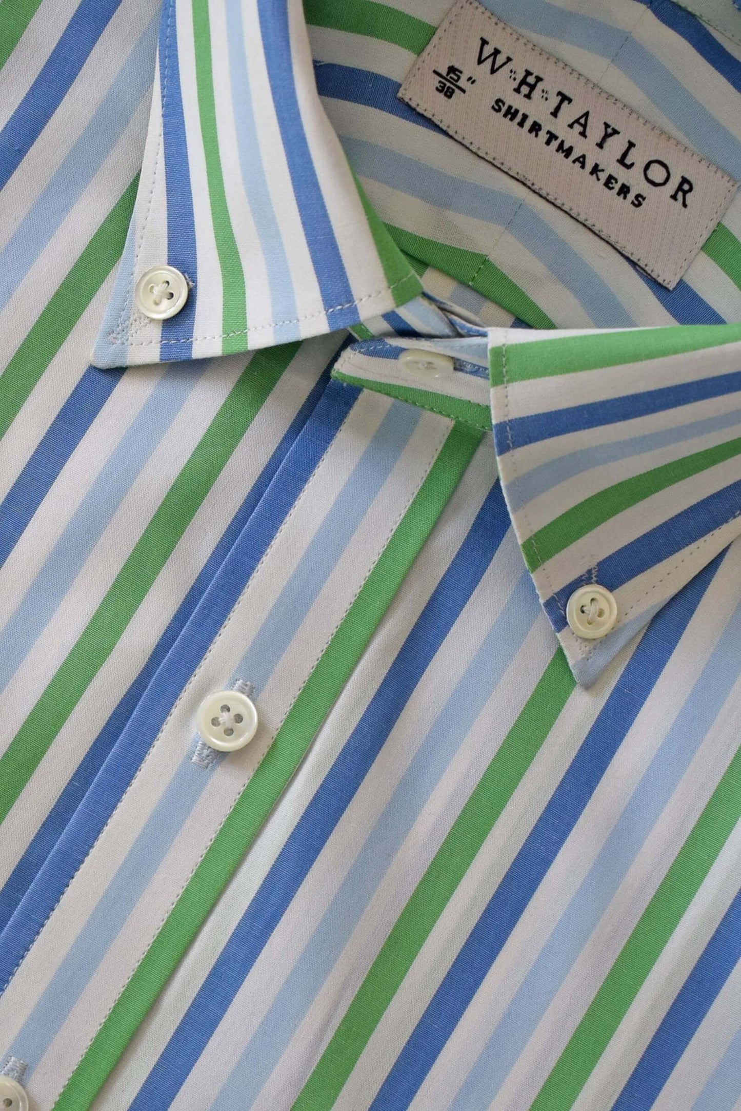 Blue Sky & Green Candy Stripe Men's Bespoke Shirt