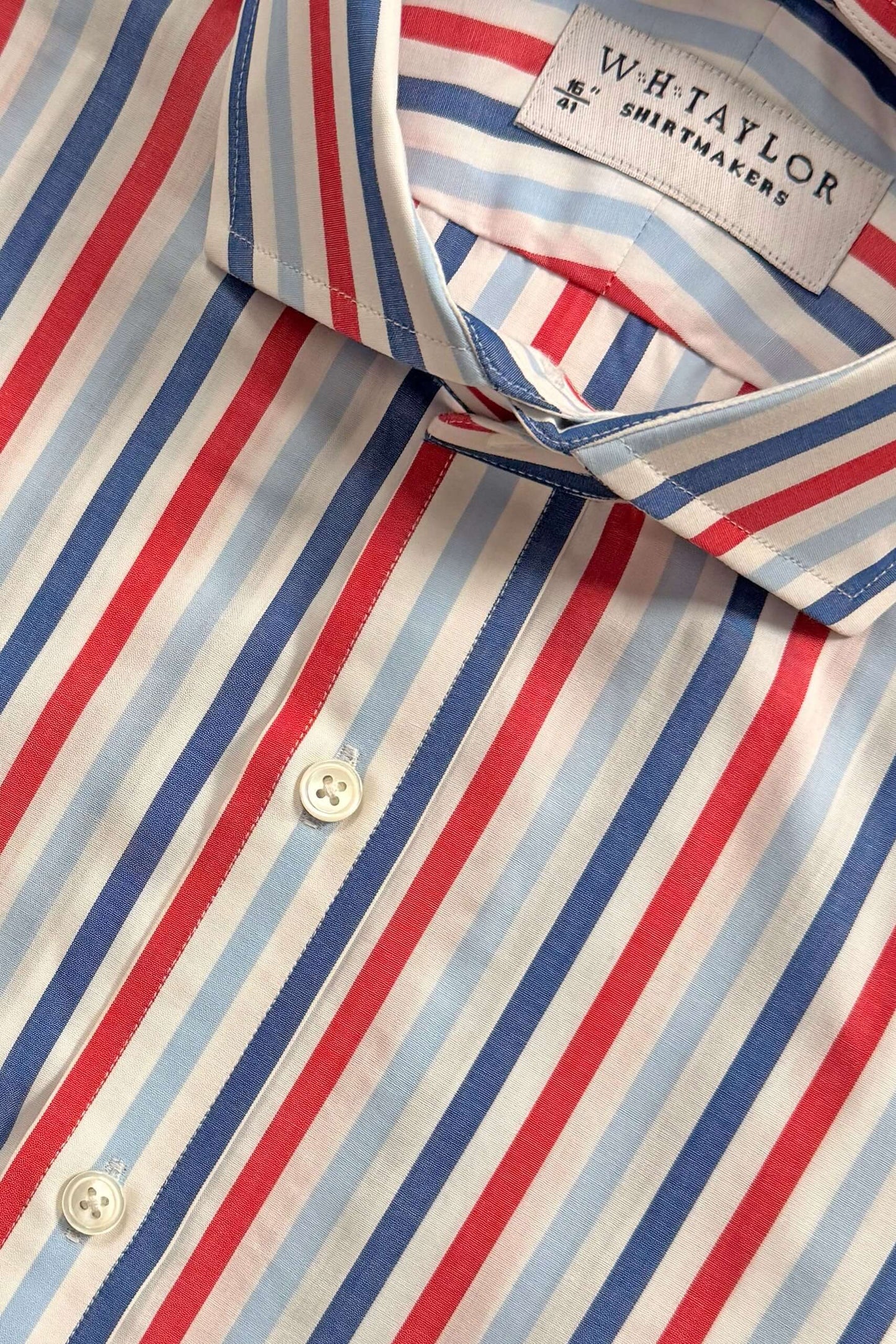 Navy, Sky & Red Large Candy Stripe Poplin Mens Bespoke Shirt