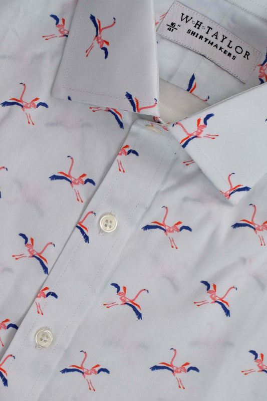 Flying Flamingo Pattern White Men's Bespoke Shirt
