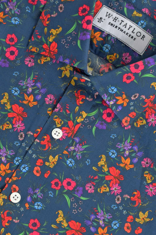 Navy Floral Pattern Men's Bespoke Shirt