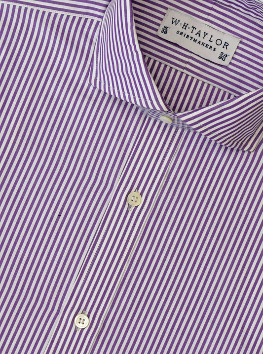 Purple Bengal Stripe Poplin Men's Bespoke Shirt by W.H Taylor – 100% Cotton, Durable Medium English Fabric with Smooth Finish
