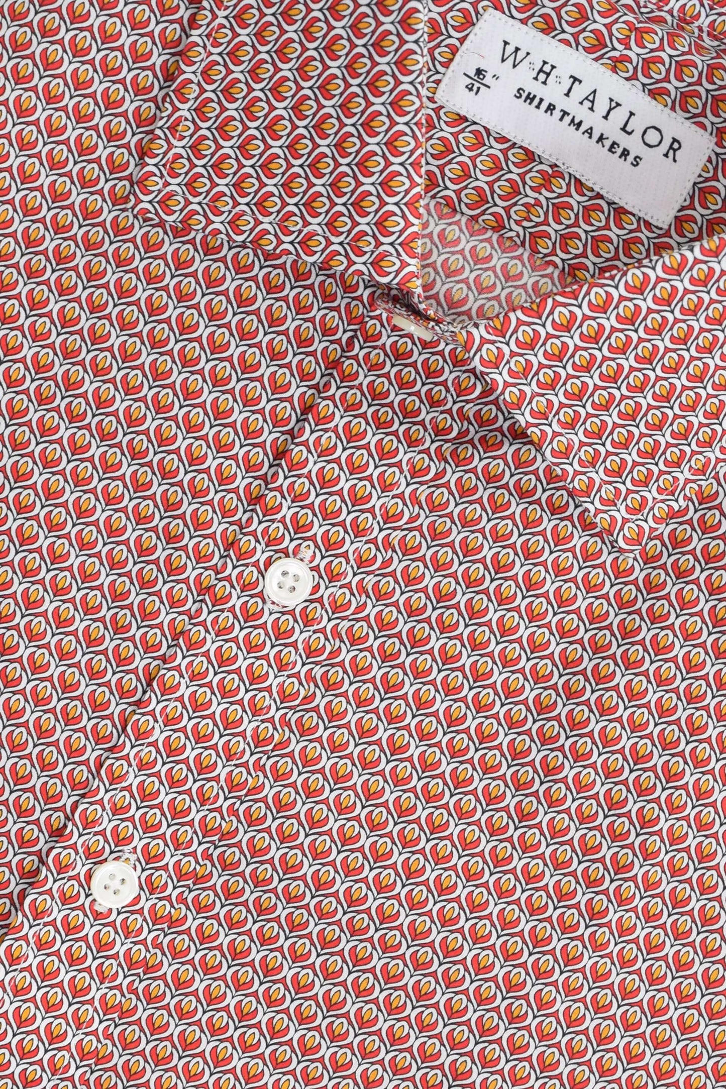 Red Tulip Pattern Men's Bespoke Shirt