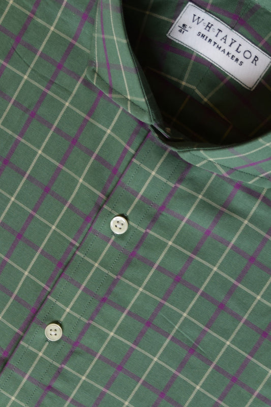 Olive Green & Lilac, White Tattersall Check Twill Men's Bespoke Shirt (Copy)