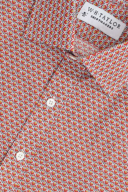 Red Tulip Pattern Men's Bespoke Shirt