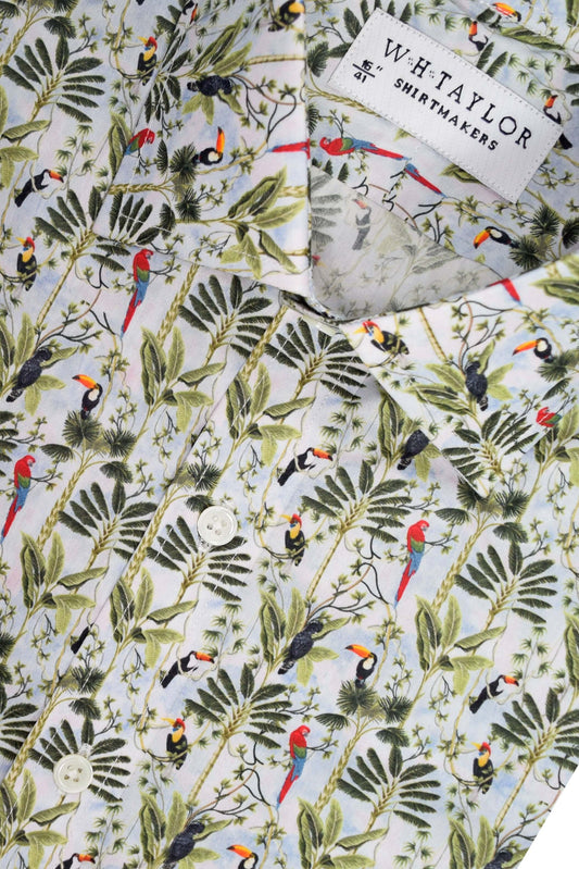 Tropical Bird Pattern White Men's Bespoke Shirt