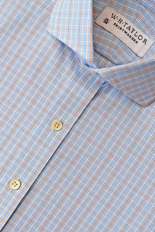 Blue Orange Graph Check Poplin Ladies Bespoke Shirt - whtshirtmakers.com