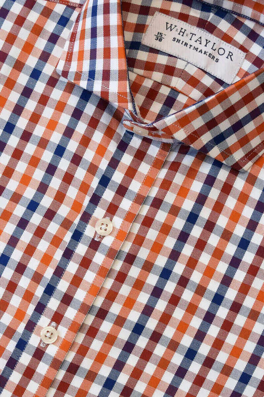 Navy, Red & Orange Plaid Check Ladies Bespoke Shirt - whtshirtmakers.com