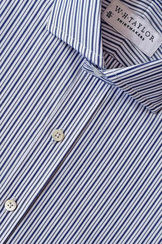 Navy & Black Stripe Poplin Ladies Bespoke Shirt - whtshirtmakers.com