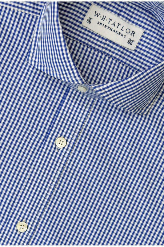 Navy Small Gingham Check 140's Superfine Poplin Men's Bespoke Shirt - whtshirtmakers.com