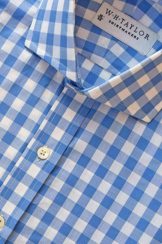 Blue Large Gingham Check Poplin Ladies Bespoke Shirt - whtshirtmakers.com