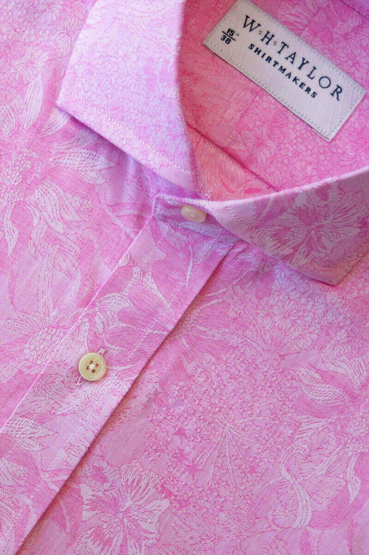 Large Pink Floral Compact Cotton Ladies Bespoke Shirt - whtshirtmakers.com