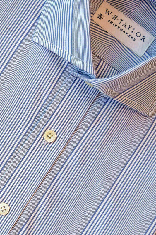 Navy Bar code Stripe Poplin Ladies Bespoke Shirt - whtshirtmakers.com