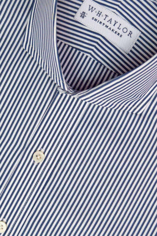 Navy Bengal Striped Poplin Ladies Bespoke Shirt - whtshirtmakers.com