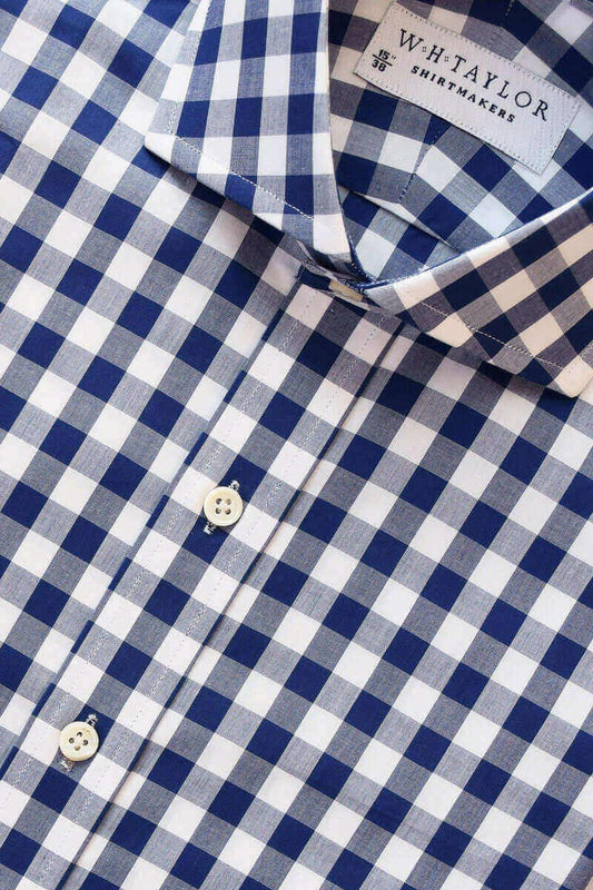 Navy Large Gingham Check Poplin Ladies Bespoke Shirt - whtshirtmakers.com