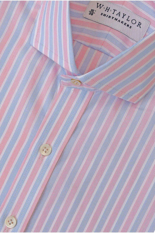 Pink & Blue Bulk Hairline Stripe Poplin Bespoke Shirt - whtshirtmakers.com